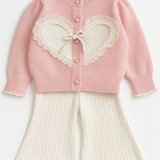 Conjunto Infantil com Cardigã de Coração e Calça Canelada
