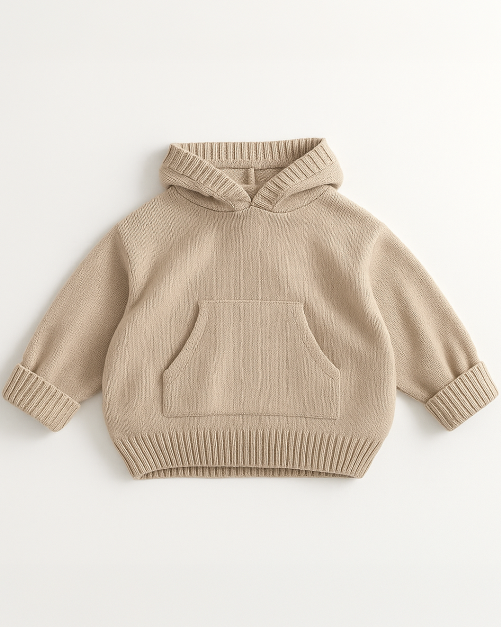 Moletom de tricô bege claro para bebês e crianças com capuz e acabamento canelado – Élior Kids