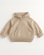 Moletom de tricô bege claro para bebês e crianças com capuz e acabamento canelado – Élior Kids