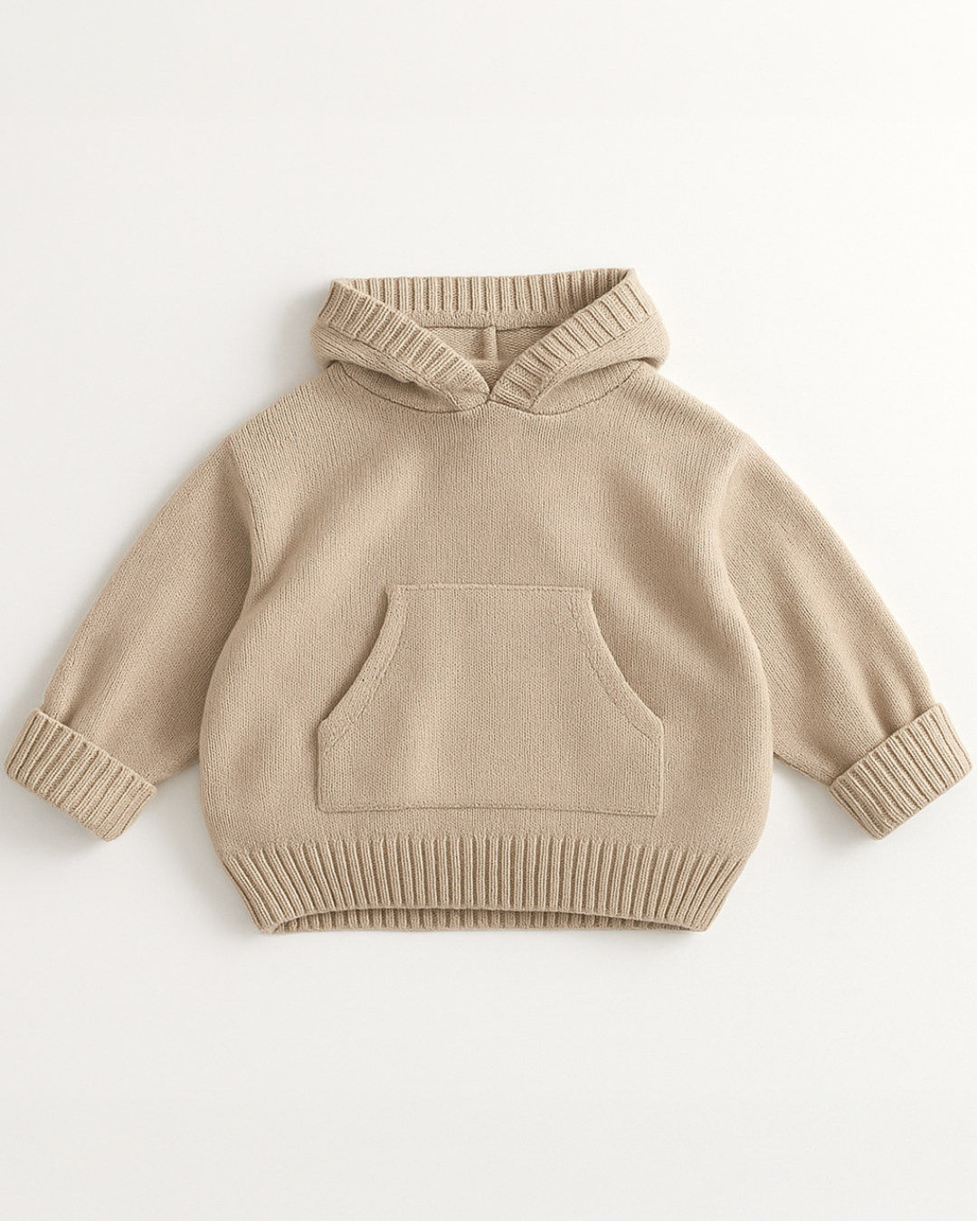 Moletom de tricô bege claro para bebês e crianças com capuz e acabamento canelado – Élior Kids