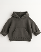 Moletom infantil de tricô na cor grafite com capuz e bolso frontal, estilo confortável – Élior Kids