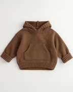 Moletom de tricô marrom infantil com capuz, punhos ajustados e bolso canguru – Élior Kids