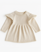 Vestido de tricô bege claro para bebê menina com mangas longas e acabamento delicado – Élior Kids