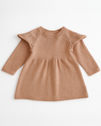 Vestido infantil de tricô rosa queimado para bebê menina com detalhe nos ombros – Élior Kids